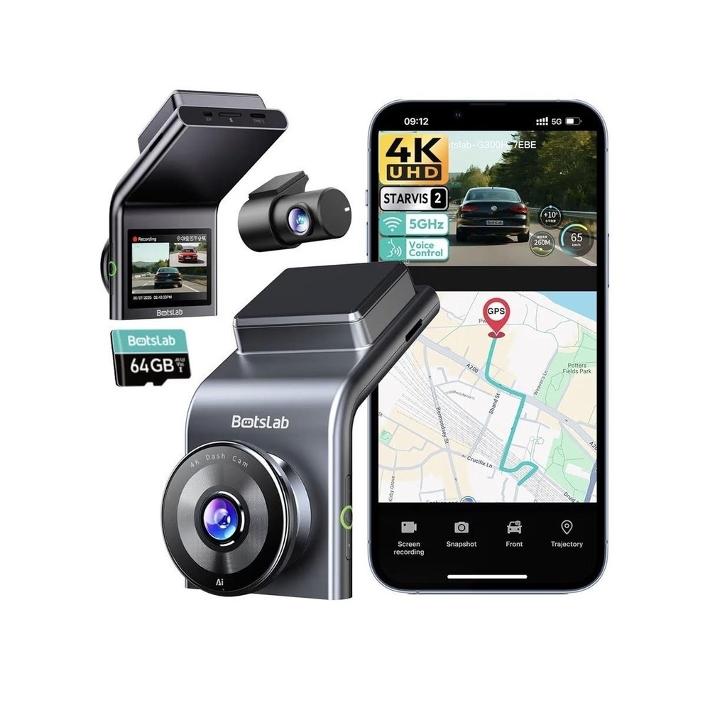 Botslab Dash Cam G300 4K Front 1080P Rear Dual Channel GPS WiFi STARVIS 2 Black